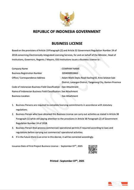 Indonesia business license Word and PDF template